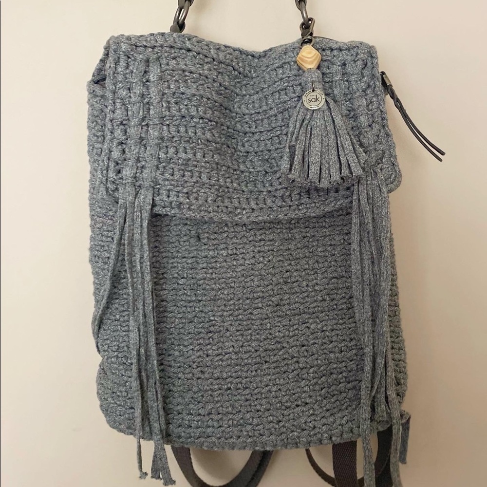 The Sak grey crochet backpack